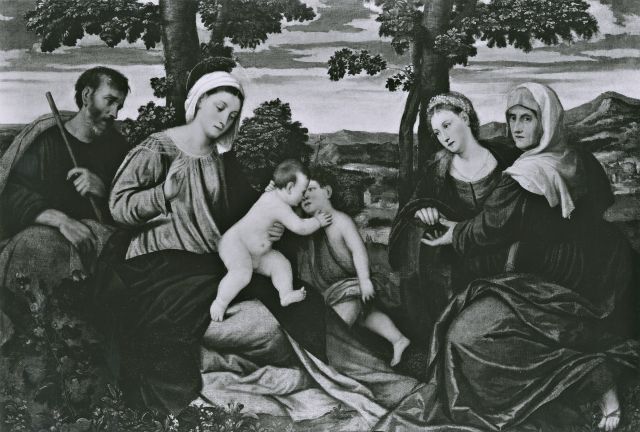 Bullaty Lomeo Photographers — Bonifacio Veronese (attr.) - sec. XVI - Sacra Famiglia con san Giovannino, sant'Elisabetta e santa Caterina d'Alessandria — insieme